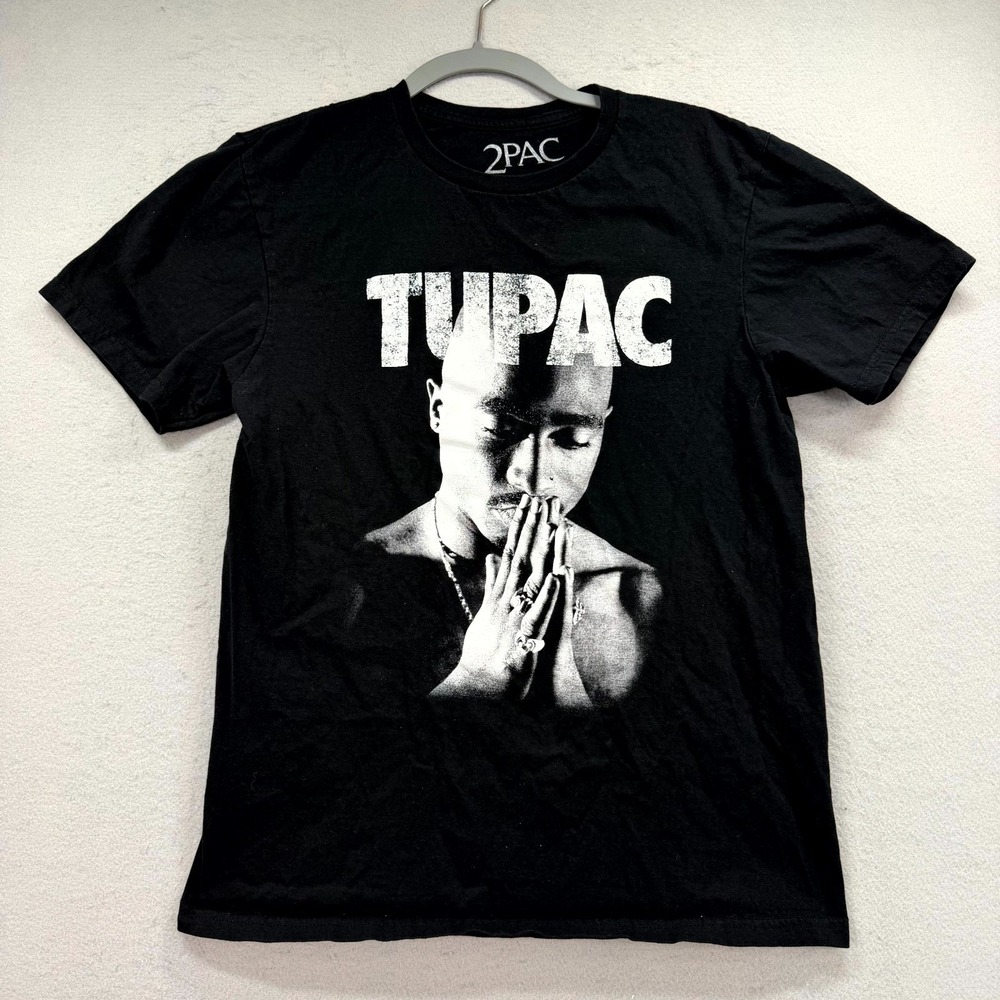 2Pac Prayer T-Shirt Mens Medium Black Tupac Shakur Graphic Cotton Crew Neck Tee